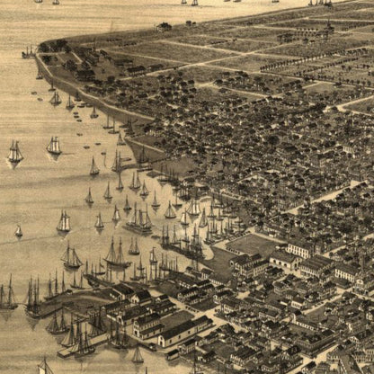 Close-up detail of the Key West 1884 Panoramic Map print