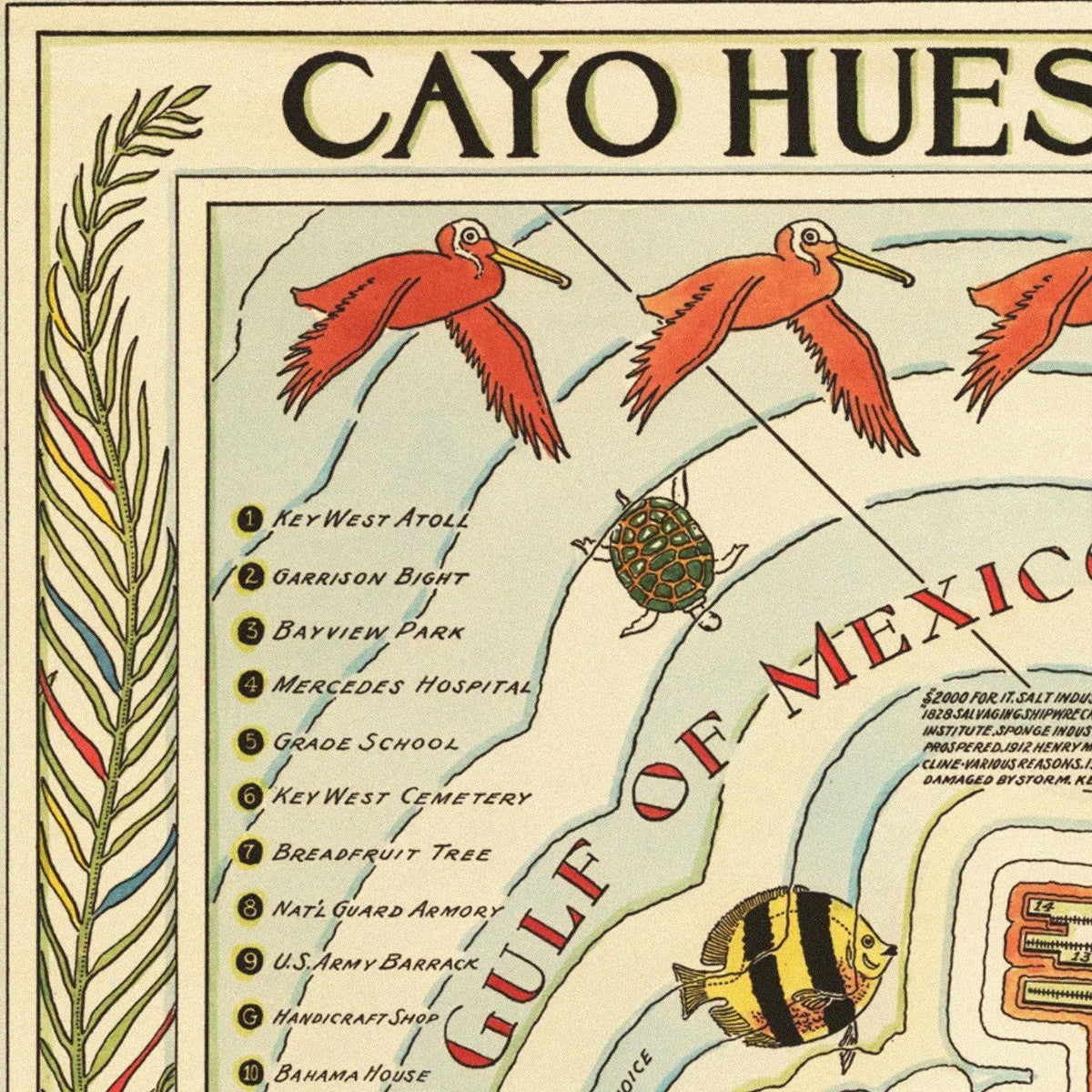 Close-up detail of the Key West 1940s Map