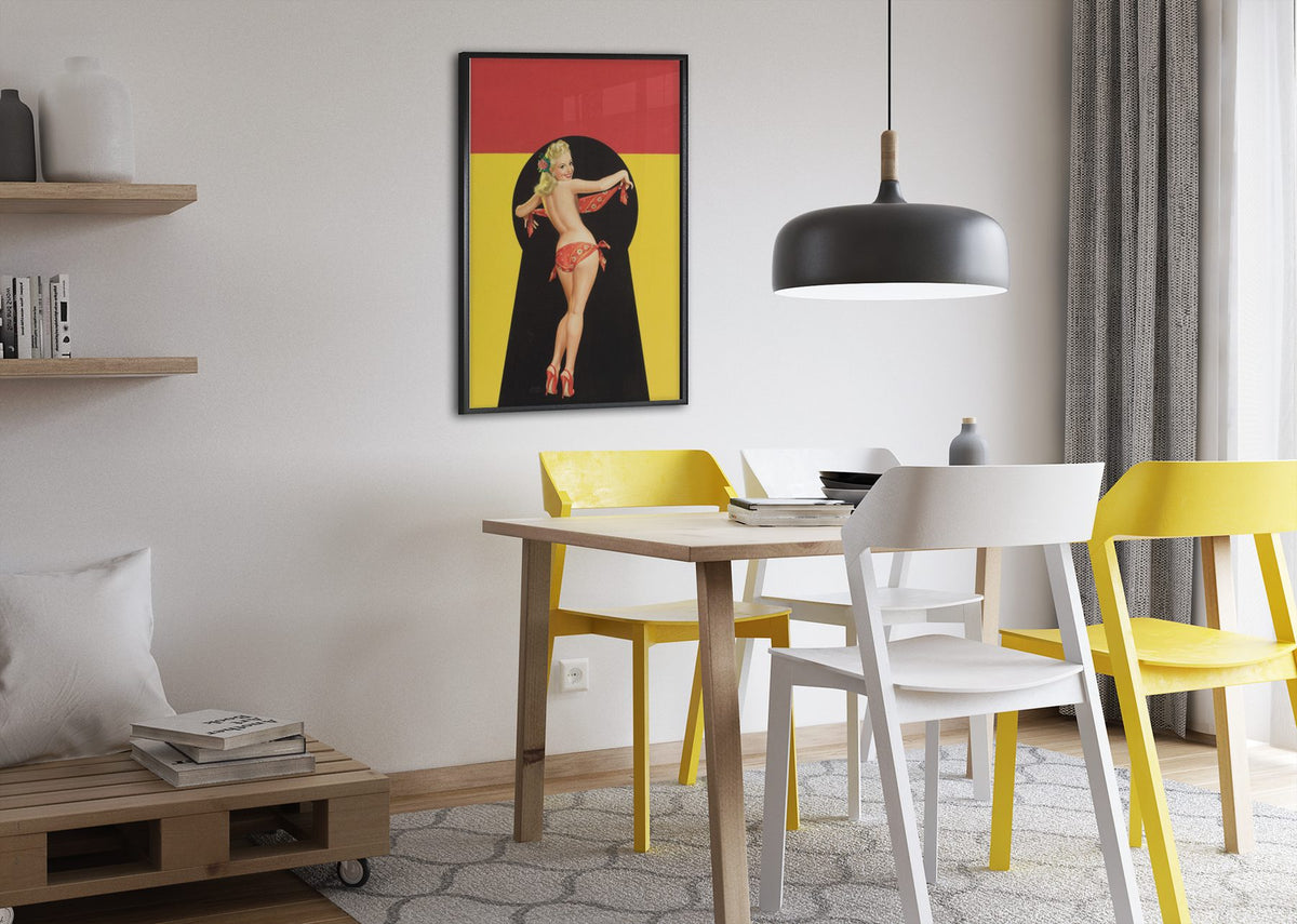 Keyhole Bandana poster framed above a dining table