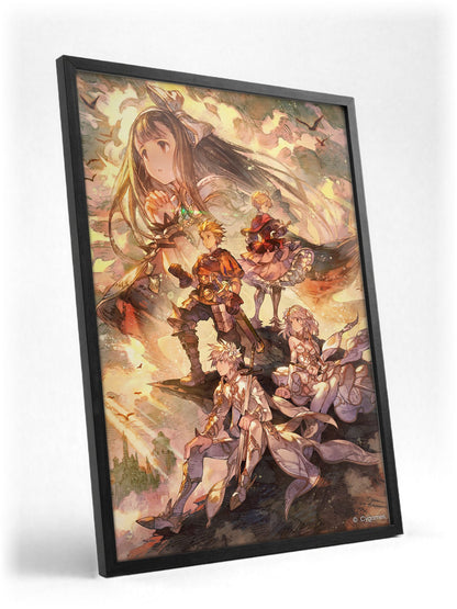 Knights of Glory Illustration Art poster in a black frame with glass leaning against a wall