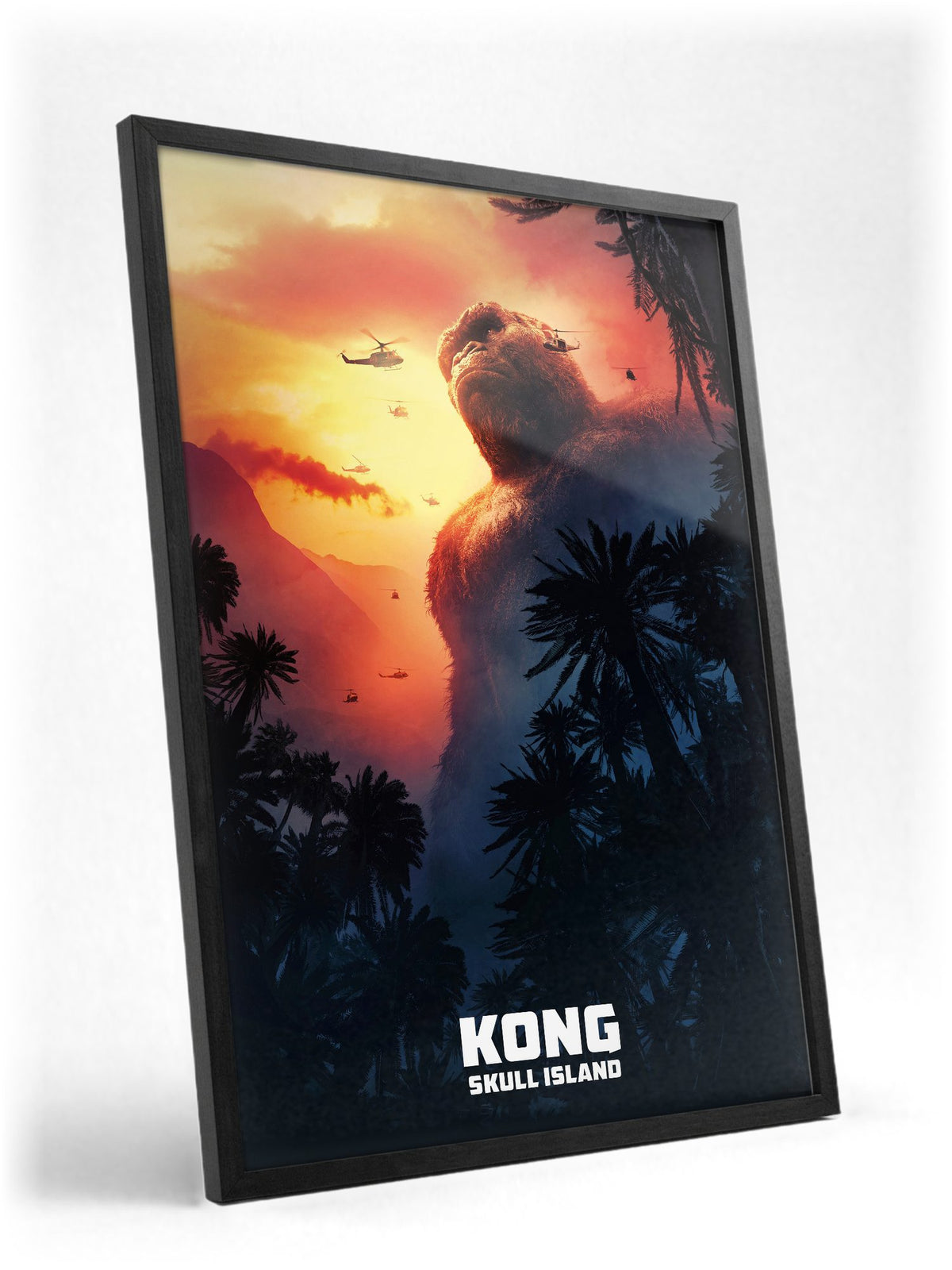 Kong: Skull Island (2017) Movie Key Art poster in a black frame with glass leaning against a wall