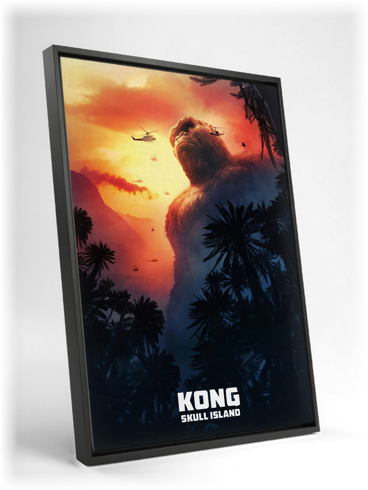 Kong: Skull Island (2017) Movie Key Art as a black floater framed canvas leaning against a wall