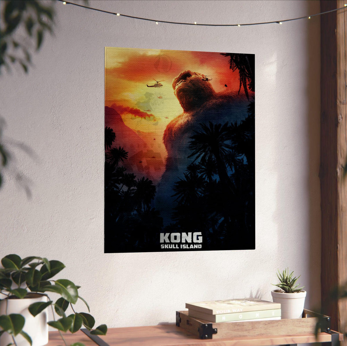Kong: Skull Island (2017) Movie Key Art poster unframed on a white wall above a desk