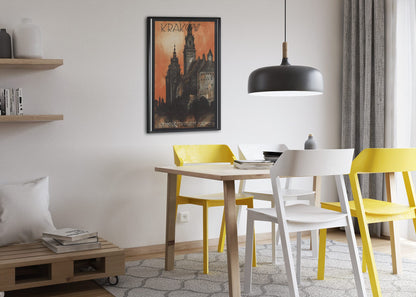 Krakow Poland poster framed above a dining table