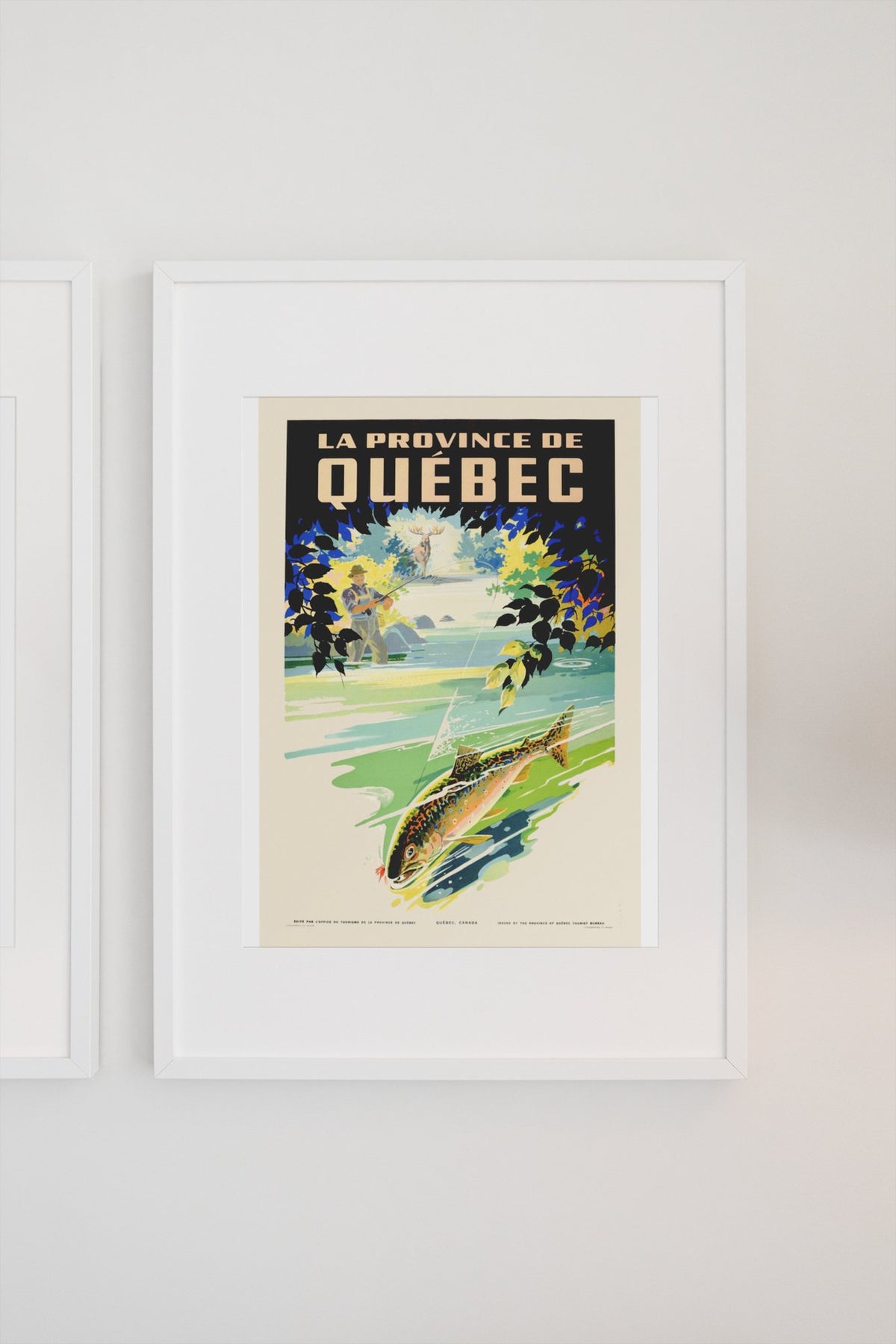 Quebec Trout Fishing poster on a light wall