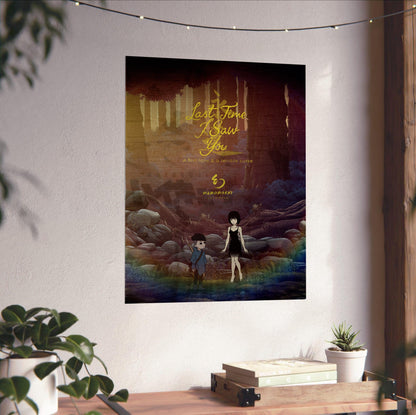 Last Time I Saw You Forest Art poster unframed on a white wall above a desk