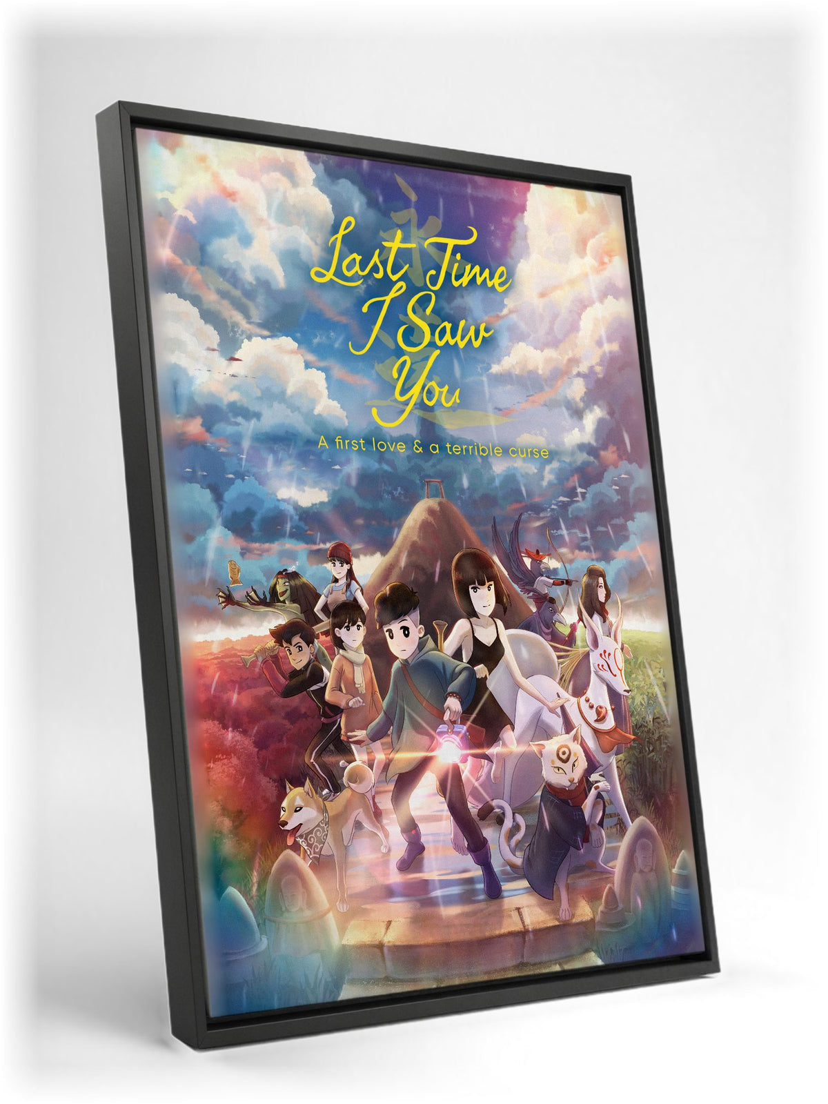 Last Time I Saw You Key Art as a black floater framed canvas leaning against a wall