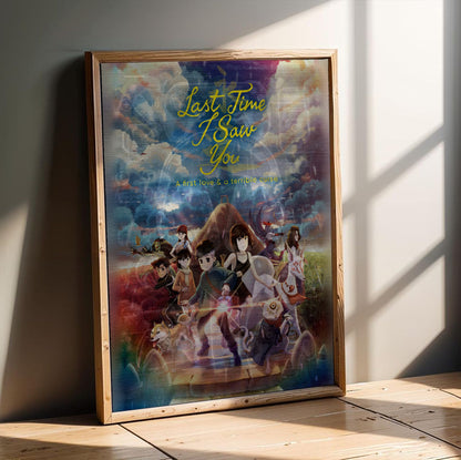 Last Time I Saw You Key Art poster in an oak frame leaning on a wooden floor
