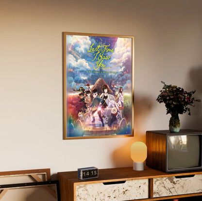 Last Time I Saw You Key Art poster in an oak frame above a sideboard