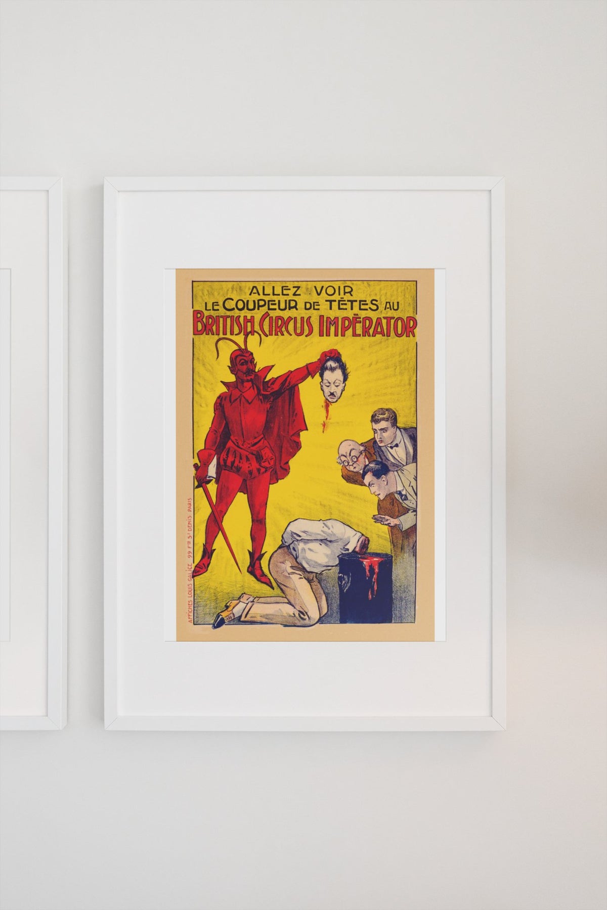 Le Coupeur de Tetes devil headsman poster on a light wall