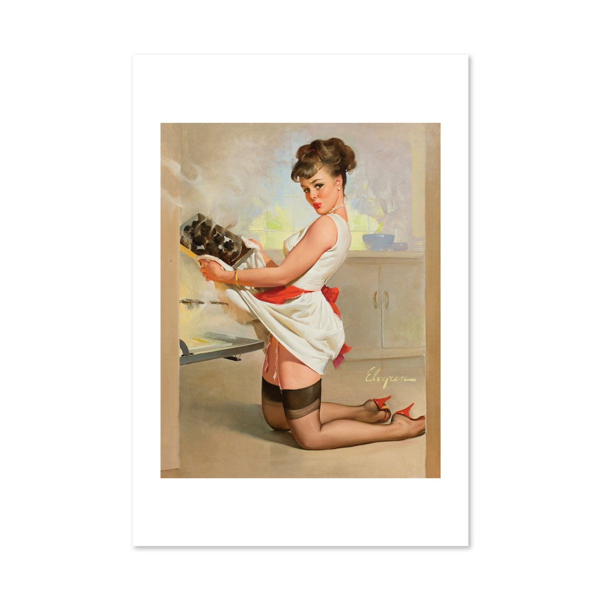 Let's Eat Out by Gil Elvgren, pin-up poster — framed print