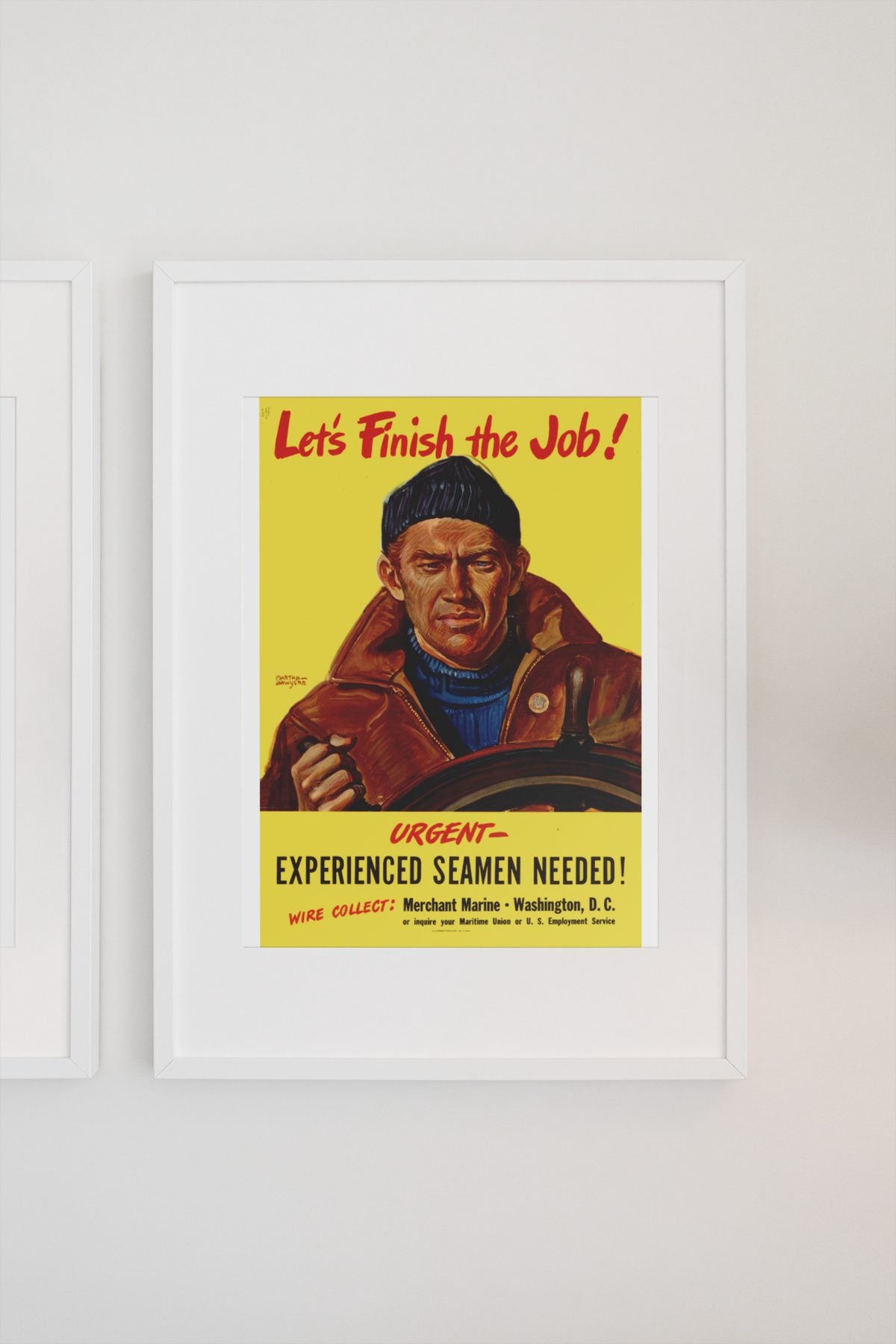 Lets Finish the Job Merchant Marine poster on a light wall