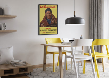 Lets Finish the Job Merchant Marine poster framed above a dining table