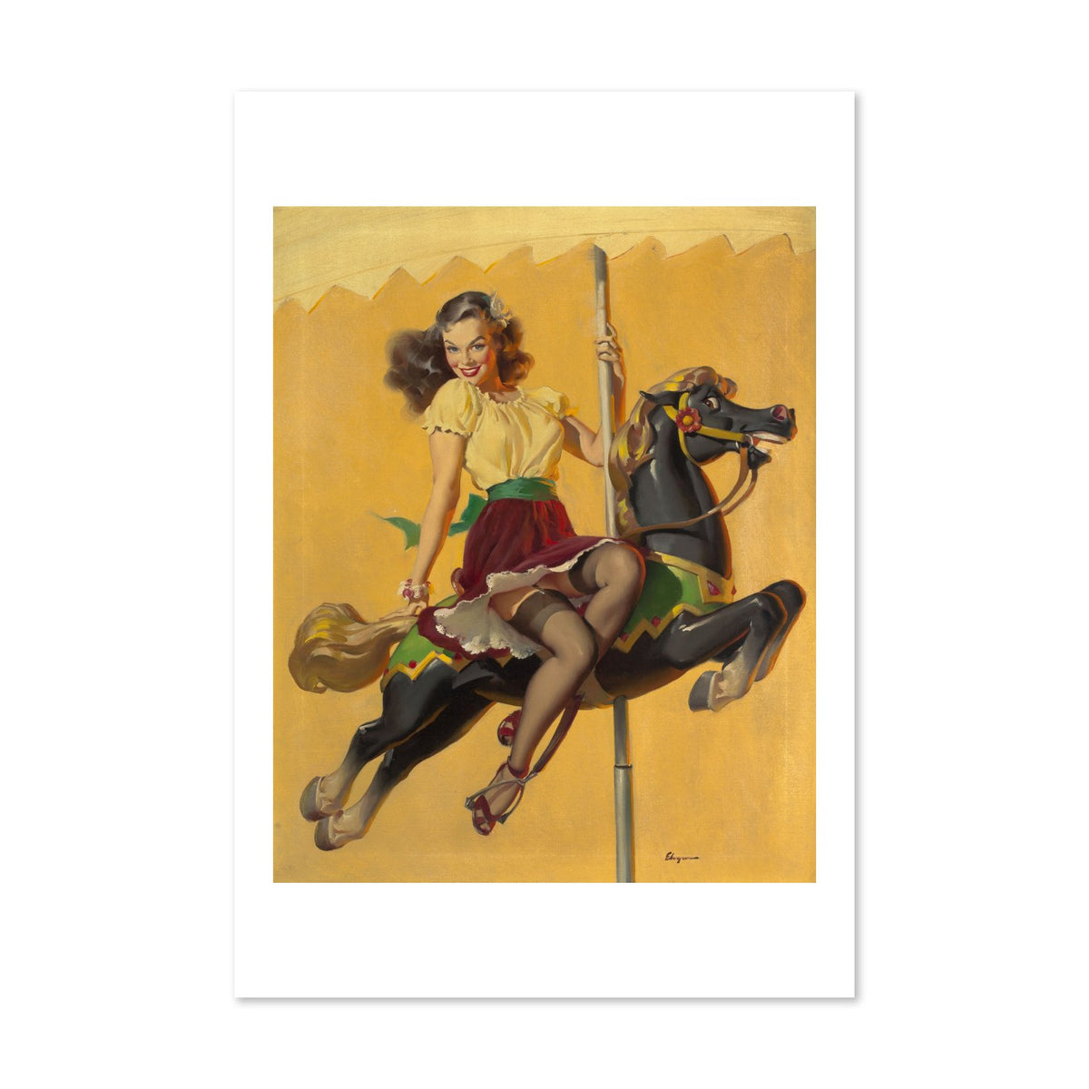 Let's Go Around Together by Gil Elvgren, pin-up poster — framed print