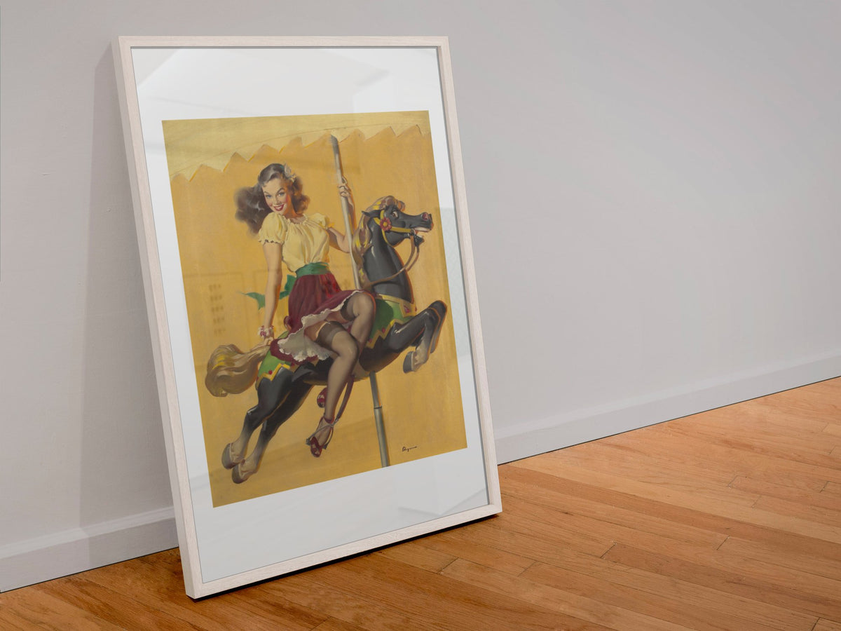 Let's Go Around Together by Gil Elvgren, pin-up poster — leaning frame