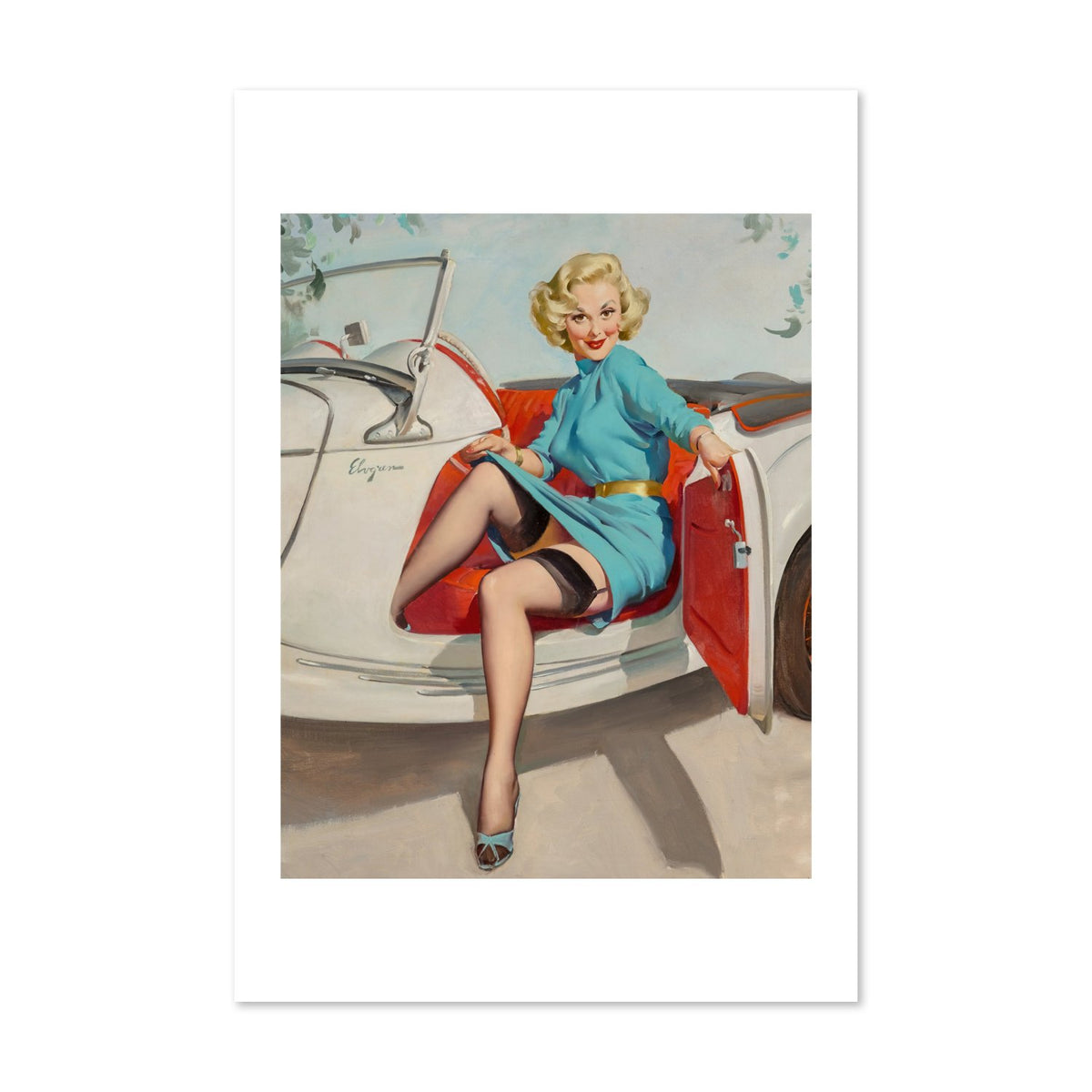 Let's Go Driving by Gil Elvgren, pin-up poster — framed print