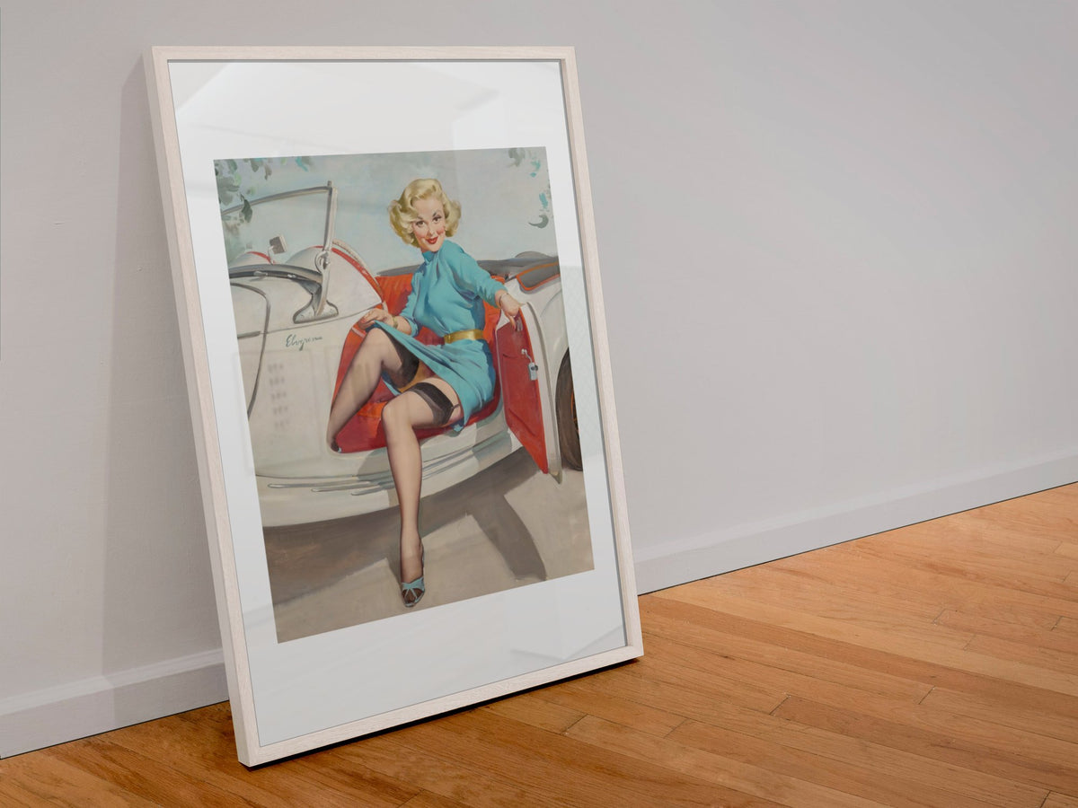 Let's Go Driving by Gil Elvgren, pin-up poster — leaning frame