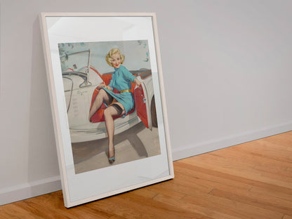 Let's Go Driving by Gil Elvgren, pin-up poster — leaning frame