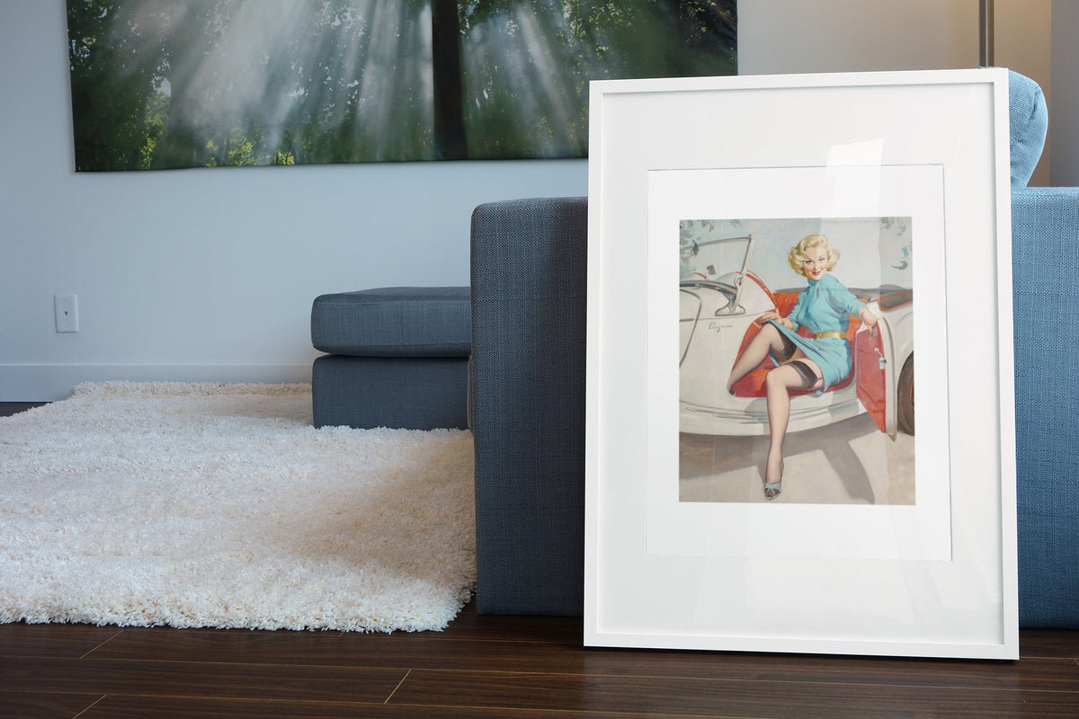 Let's Go Driving by Gil Elvgren, pin-up poster — living room wall