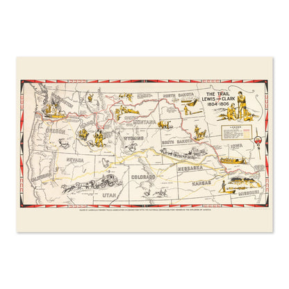 Lewis & Clark Trail Map vintage print