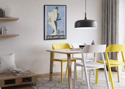 L Hiver a Monte-Carlo poster framed above a dining table