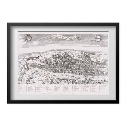 London 1560 Map print in a black frame with a white mat