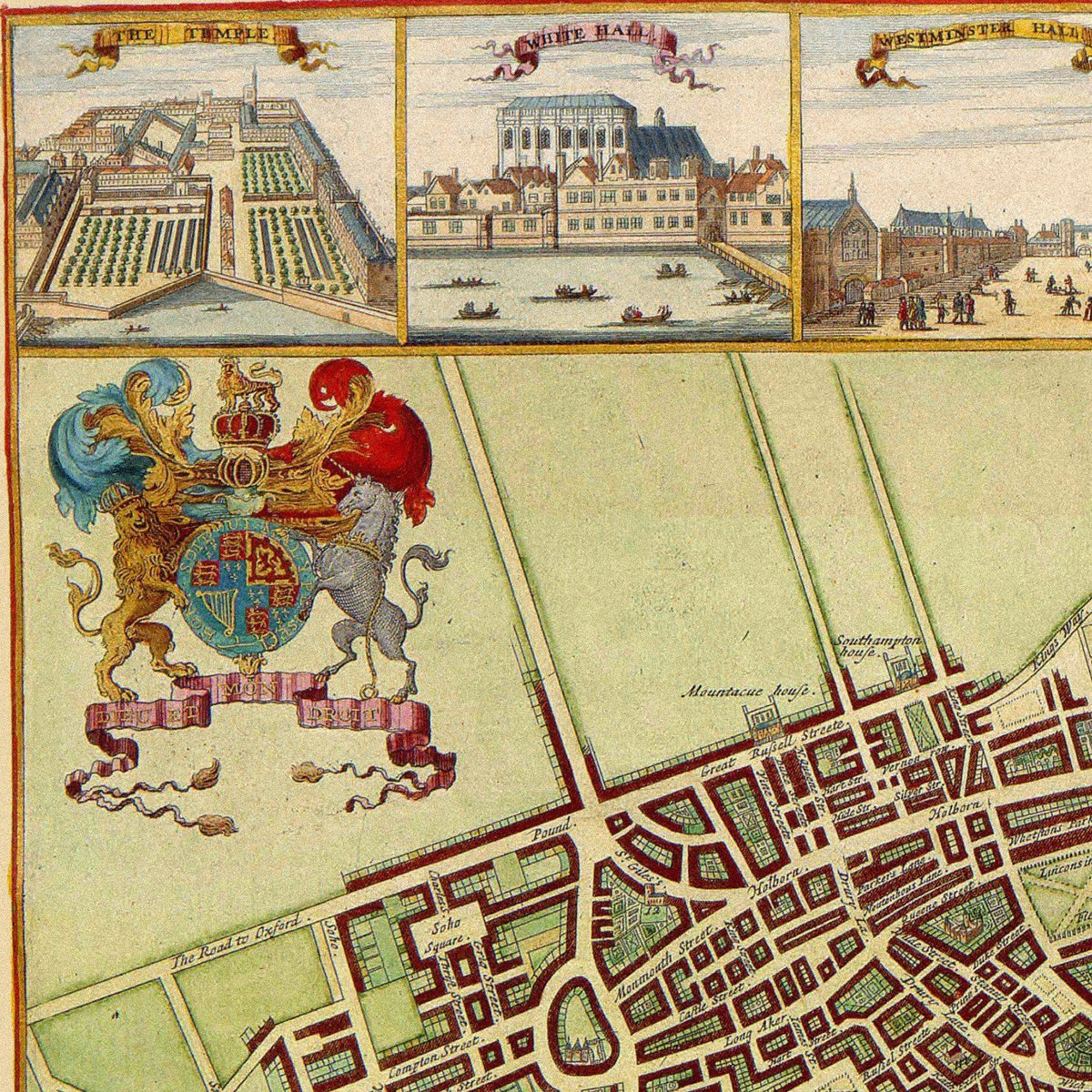 Close-up detail of the London 1688 Map