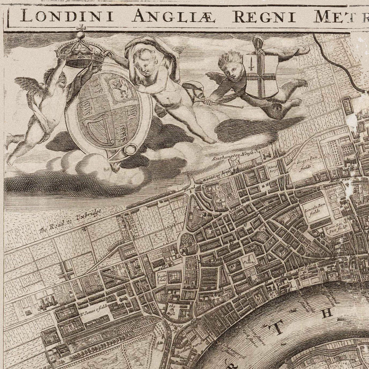 Close-up detail of the London 1693 Map