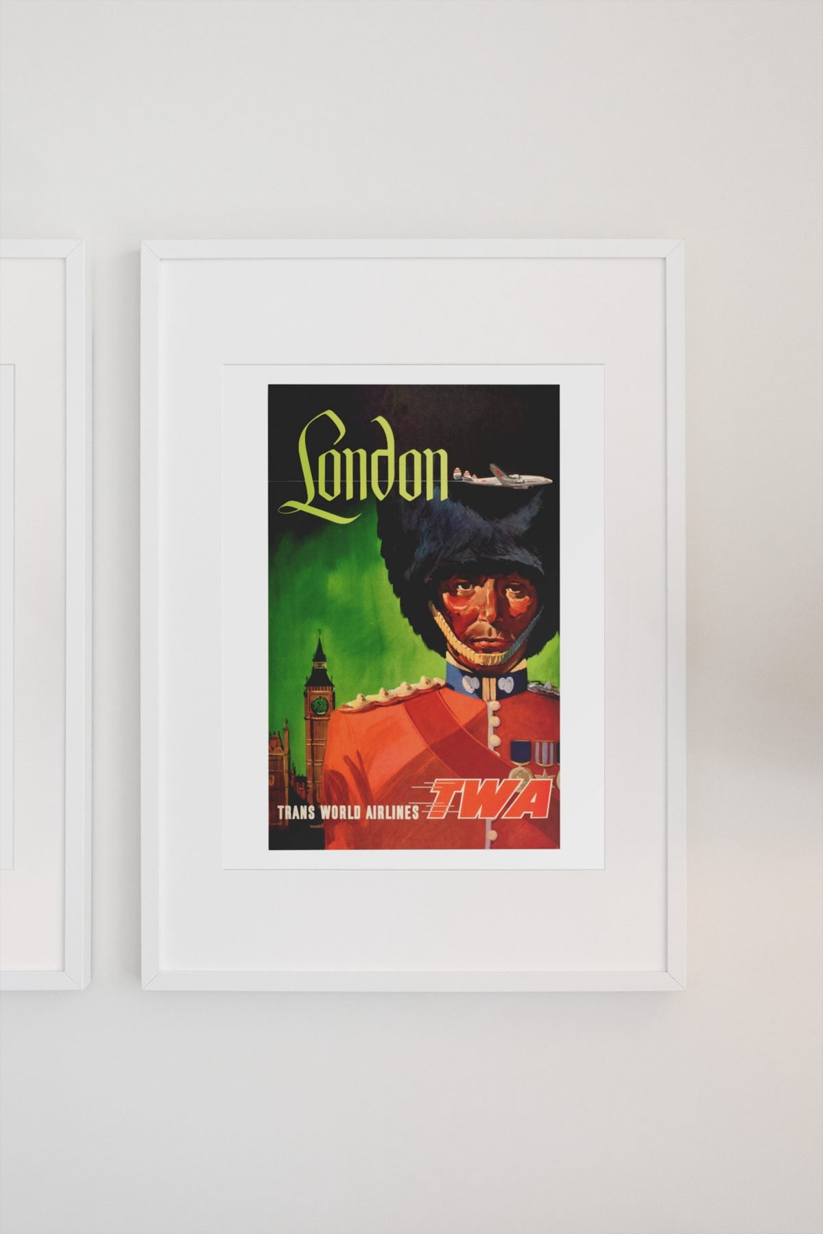 London Fly TWA Royal Guard poster on a light wall