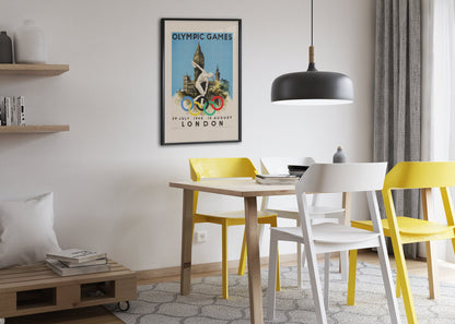 London Olympic Games 1948 poster framed above a dining table