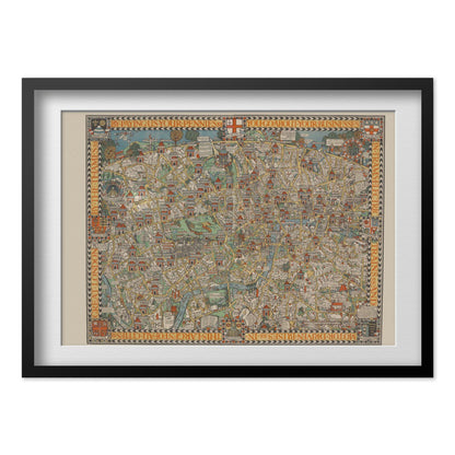 London Wonderground Map print in a black frame with a white mat