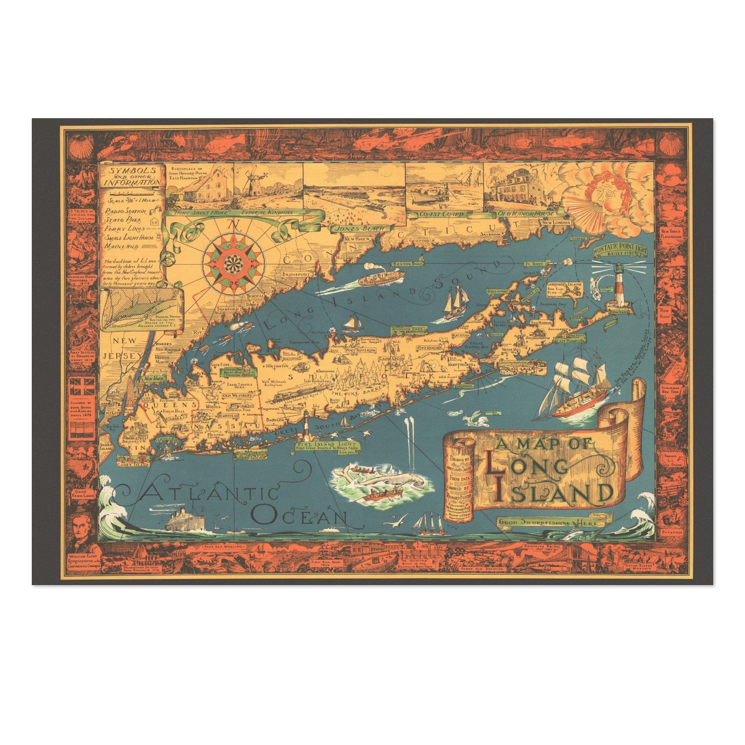 Long Island 1930s Map vintage print