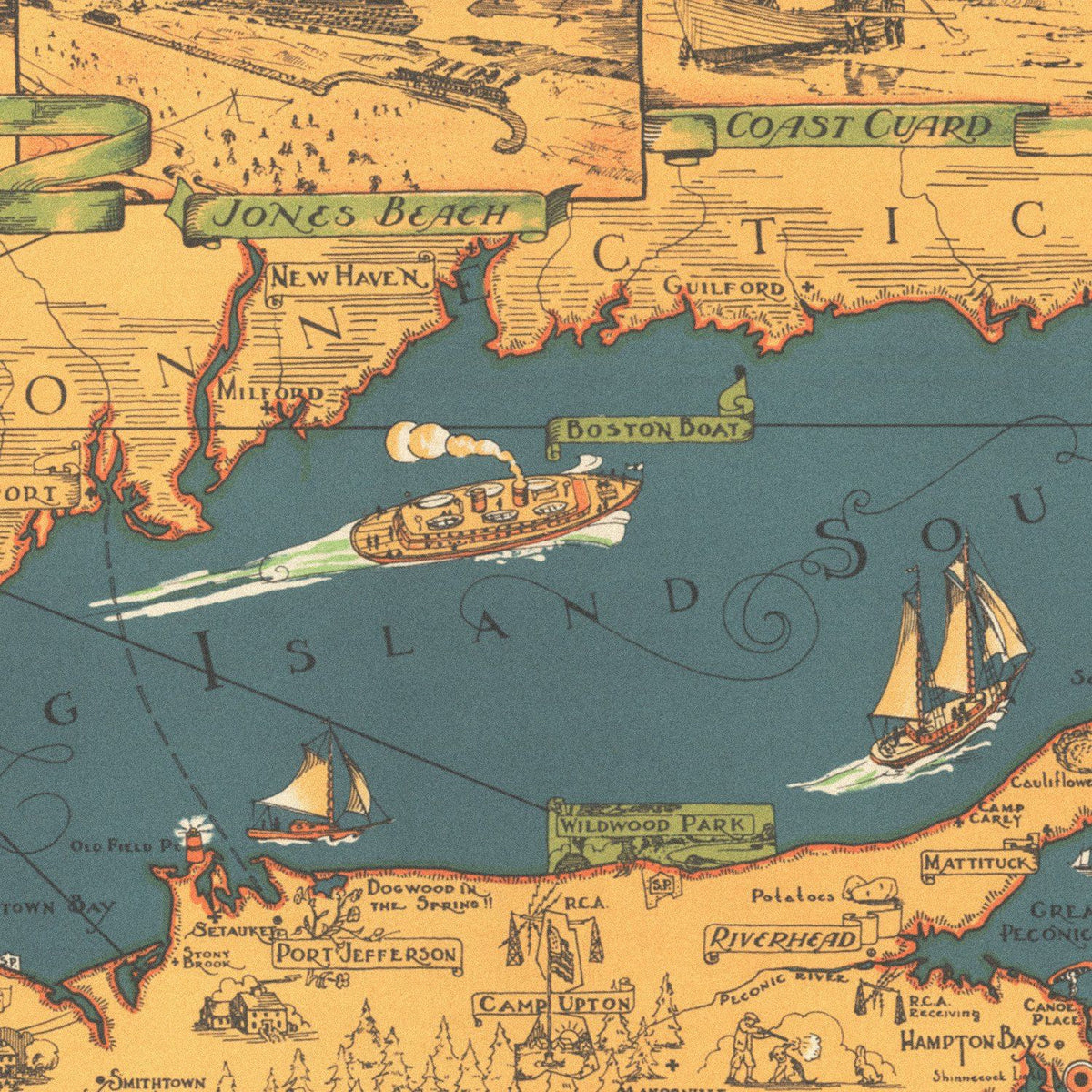 Close-up detail of the Long Island 1930s Map