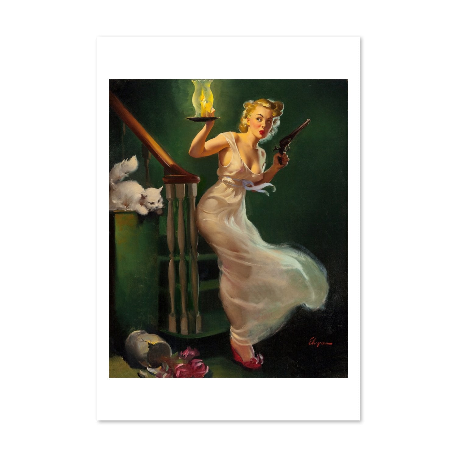 Looking for Trouble by Gil Elvgren, pin-up poster — framed print