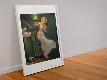 Looking for Trouble by Gil Elvgren, pin-up poster — leaning frame