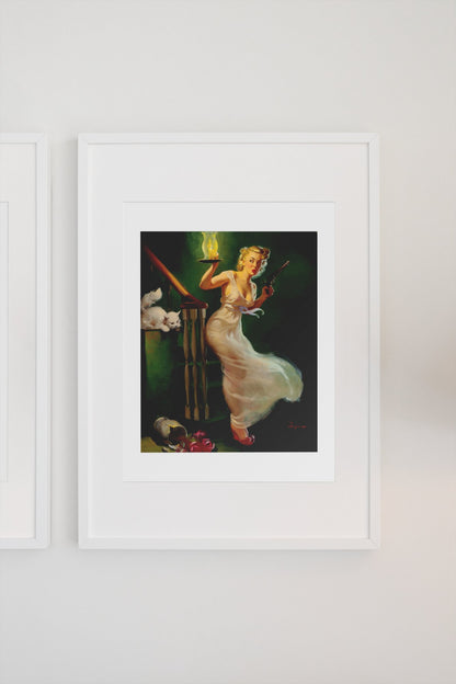 Looking for Trouble by Gil Elvgren, pin-up poster — gallery wall