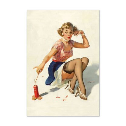 Looking for Trouble by Gil Elvgren, pin-up poster — framed print