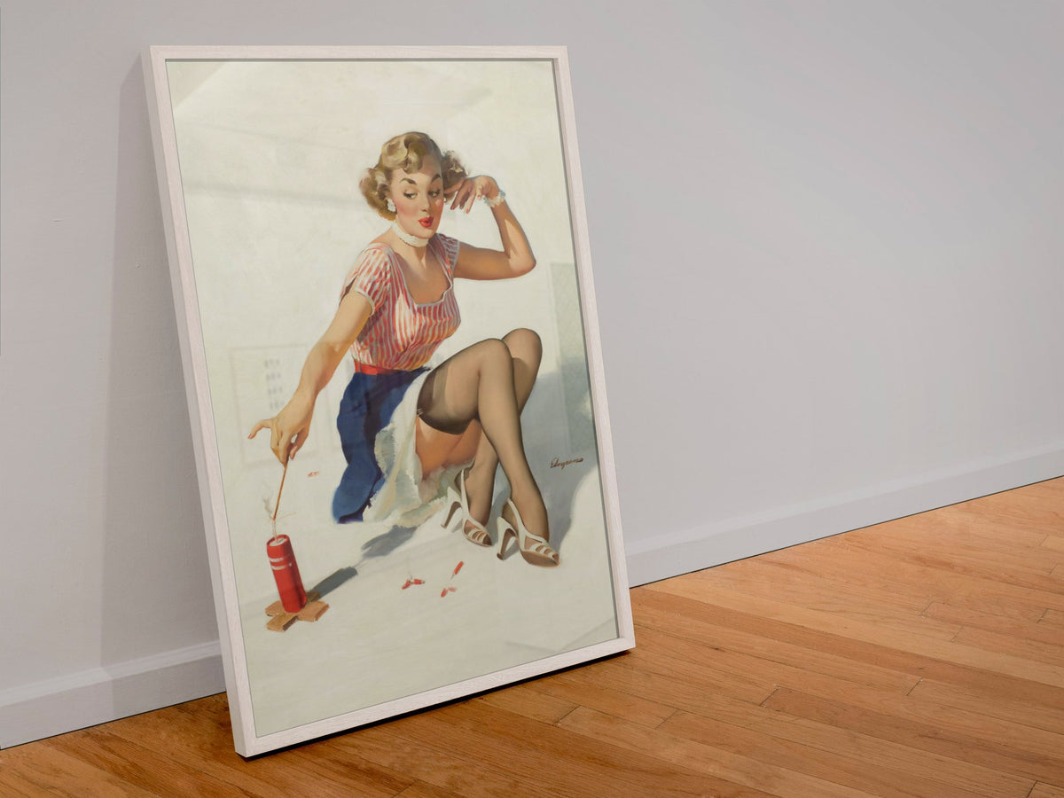 Looking for Trouble by Gil Elvgren, pin-up poster — leaning frame