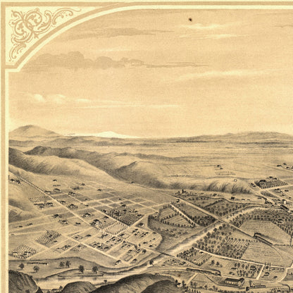 Close-up detail of the Los Angeles 1877 Panoramic Map print