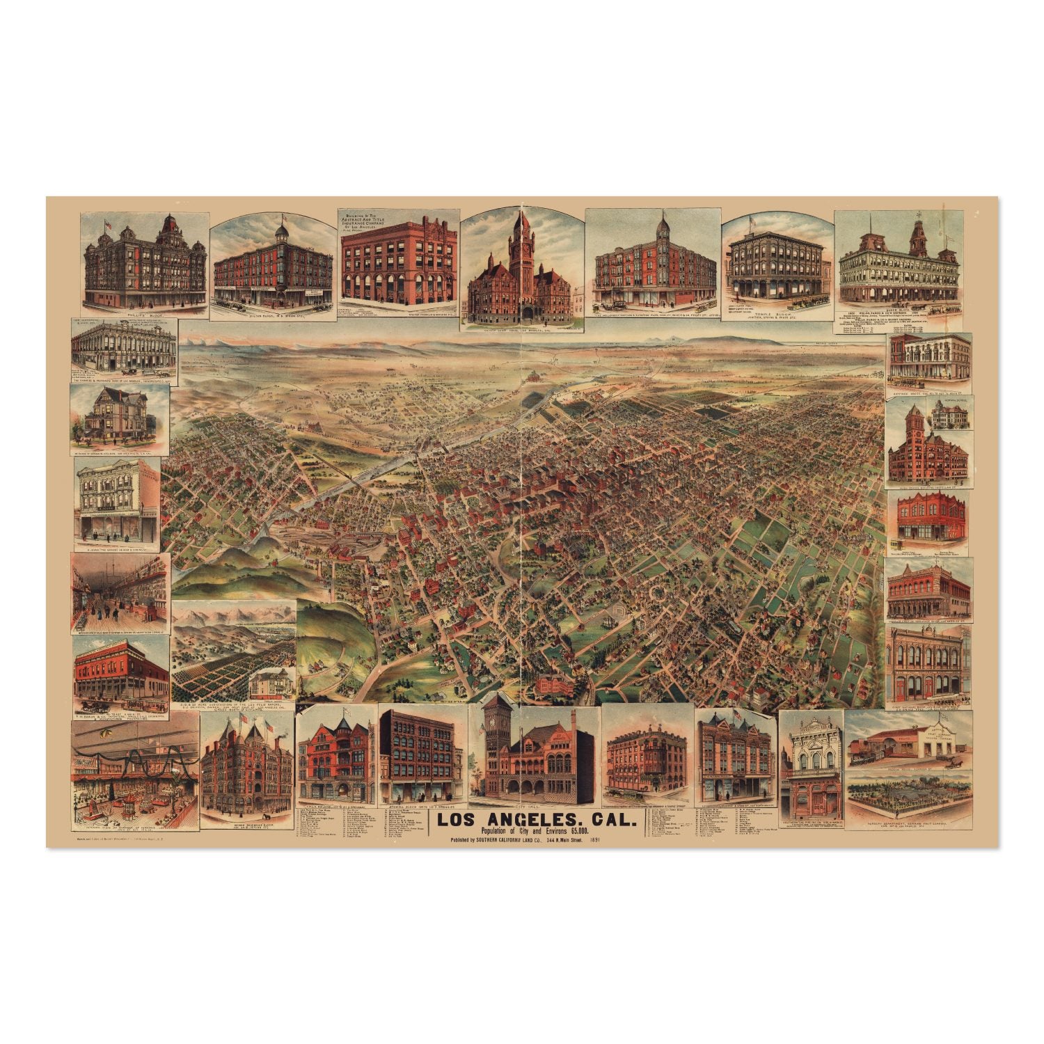 Los Angeles 1891 Panoramic Map poster print