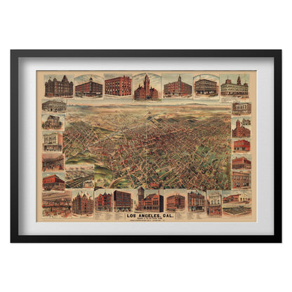Los Angeles 1891 Panoramic Map print in a black frame