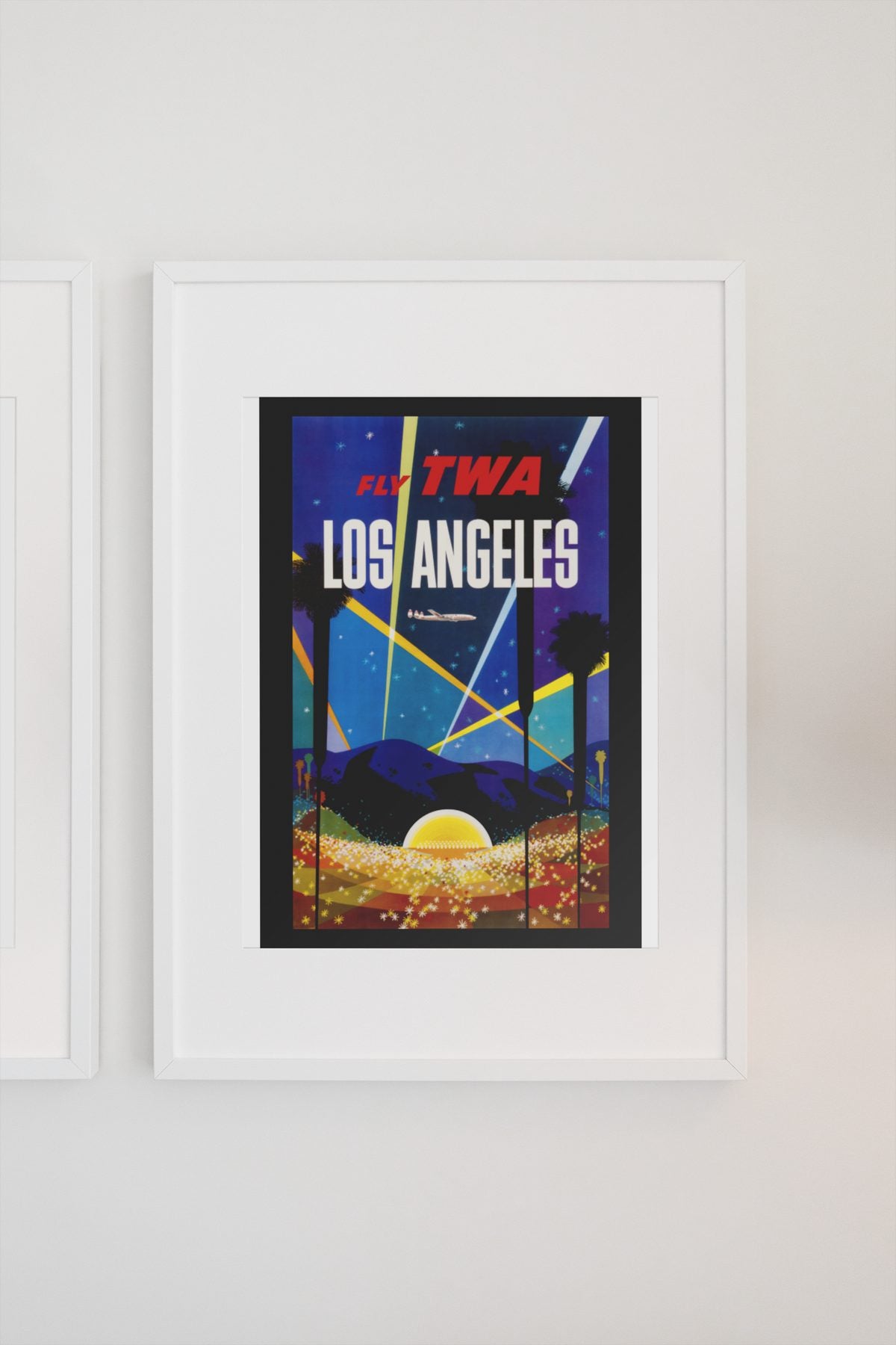 Los Angeles Fly TWA Hollywood poster on a light wall