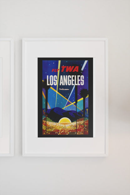 Los Angeles Fly TWA Hollywood poster on a light wall