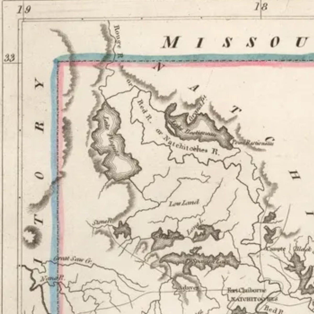 Close-up detail of the Louisiana 1814 Map