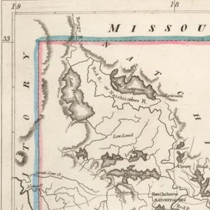 Close-up detail of the Louisiana 1814 Map