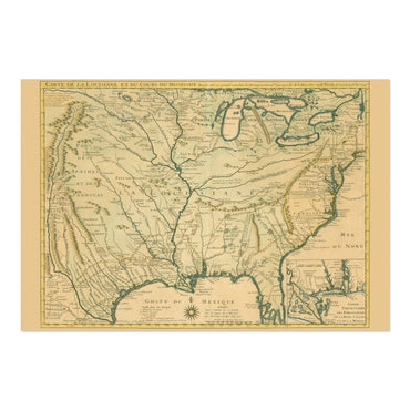 Louisiana & the Mississippi 1730 Map vintage print
