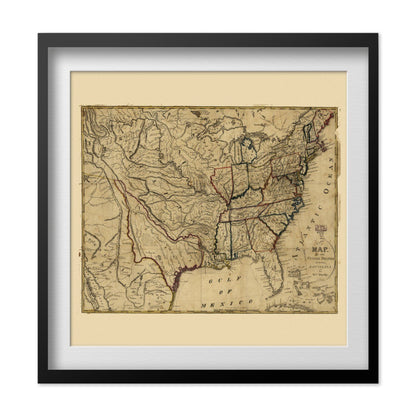 Louisiana Purchase 1818 Map print in a black frame with a white mat