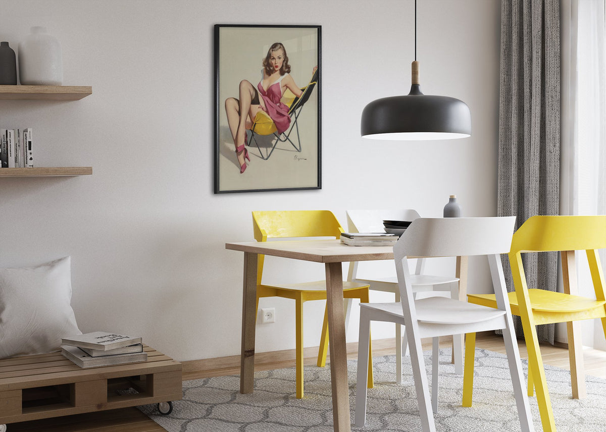 Low Down Feelings by Gil Elvgren, pin-up poster — dining room