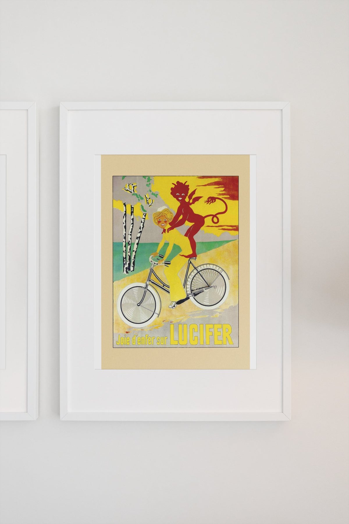 Lucifer Cycles Joie d Enfer poster on a light wall