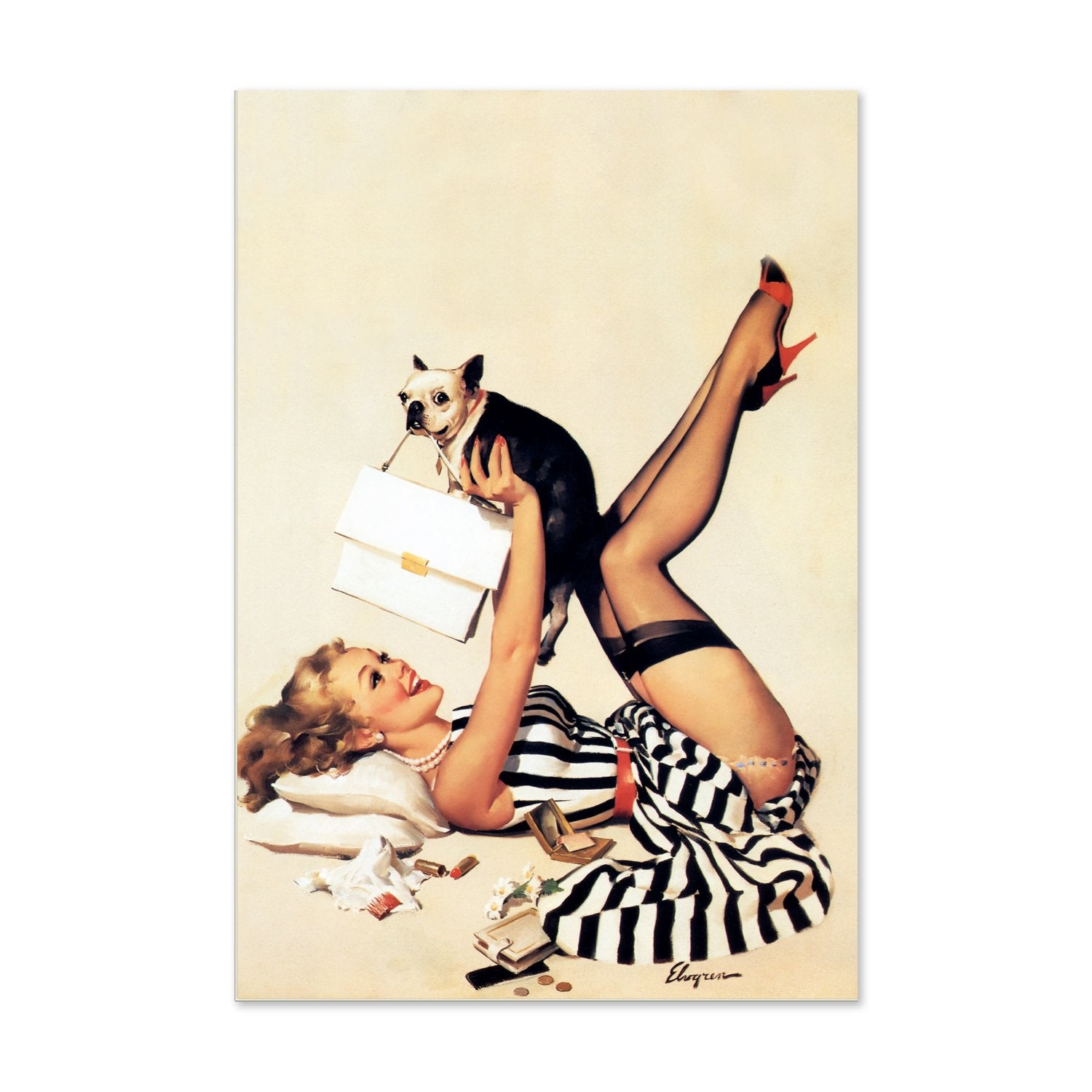 Lucky Dog by Gil Elvgren, pin-up poster — framed print